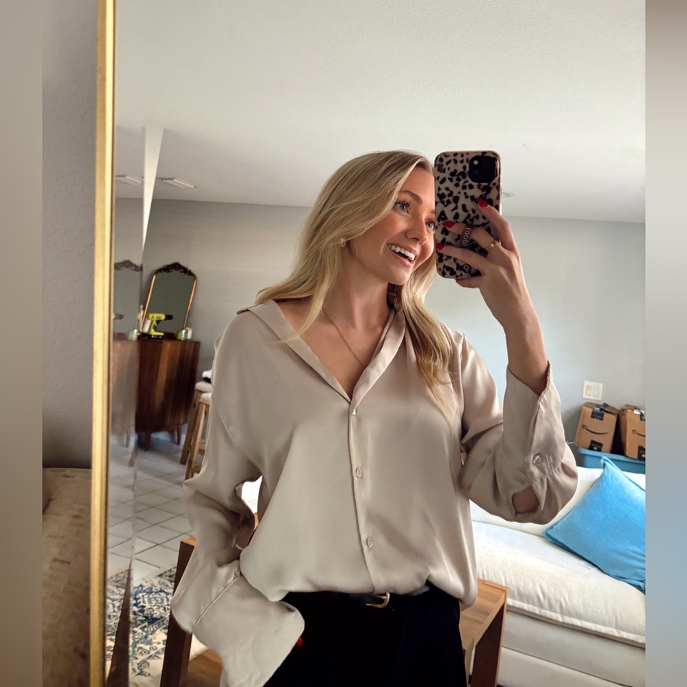 Zara Flowy Satin Effect Shirt - Soft Gold